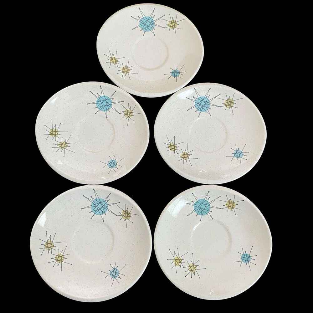 5 Vintage Franciscan Starburst Saucers 6." Atomic MCM Pristine
